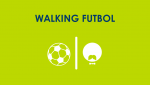 grafika przedstawia napis "walking fubol", pod nim grafika piłki nożnej i seniora