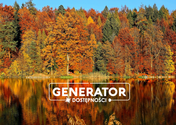 Zdjęcie przedstawia las jesienią oraz logotyp Generatora Dostępności
